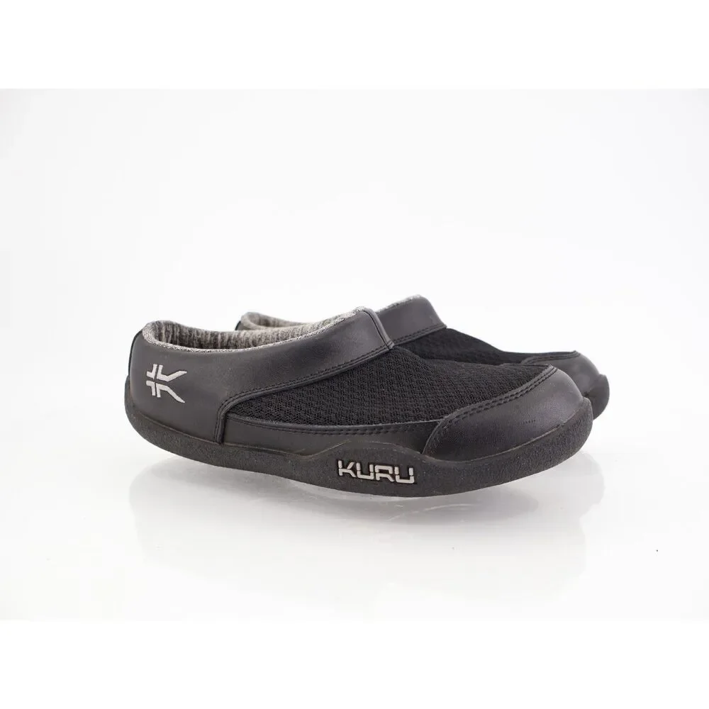 Kuru Draft Black Gray Leather Mesh Comfort Slip on Slippers Women Size 6.5 M